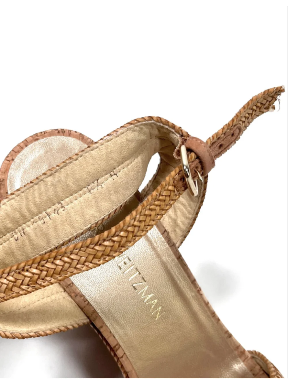 Stuart Weitzman Womans Wedge Cork Sandals Size 8.5 Beige Tan